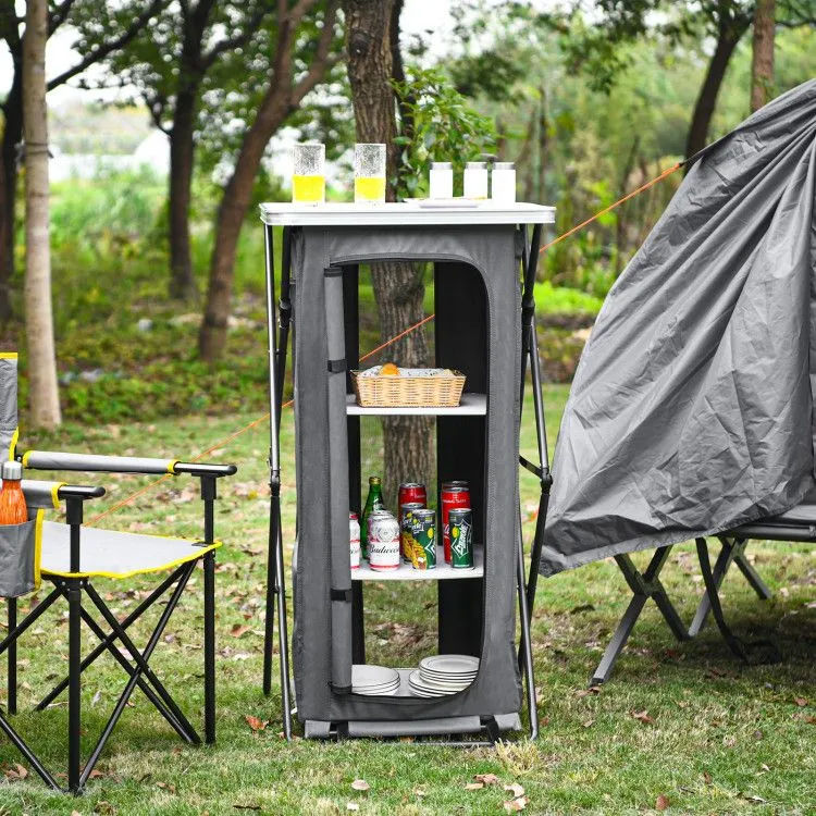 TrailMate™ Folding Camp Storage Cabinet – Weather-Ready Organizer for Campsite & Overland Kitchens