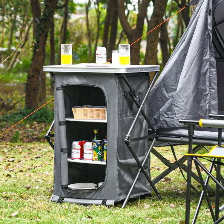 TrailMate™ Folding Camp Storage Cabinet – Weather-Ready Organizer for Campsite & Overland Kitchens