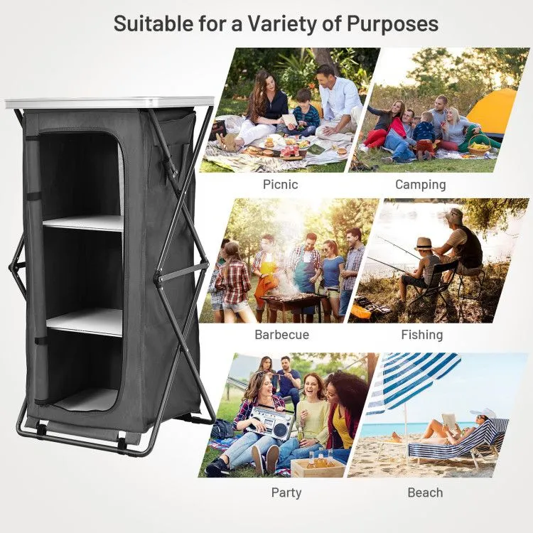TrailMate™ Folding Camp Storage Cabinet – Weather-Ready Organizer for Campsite & Overland Kitchens