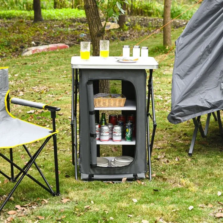 TrailMate™ Folding Camp Storage Cabinet – Weather-Ready Organizer for Campsite & Overland Kitchens