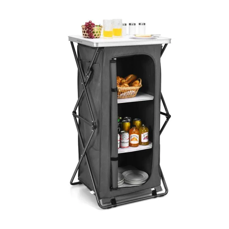 TrailMate™ Folding Camp Storage Cabinet – Weather-Ready Organizer for Campsite & Overland Kitchens