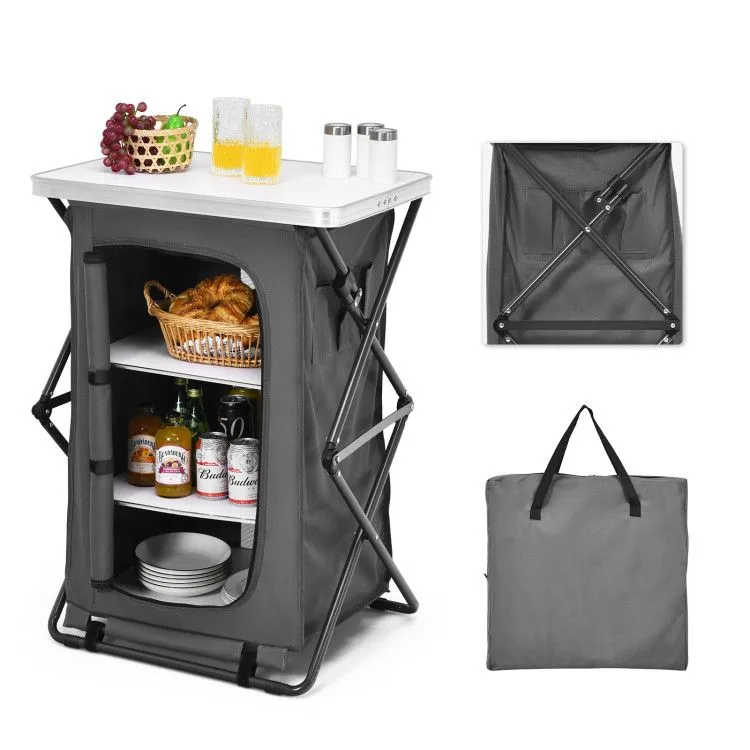 TrailMate™ Folding Camp Storage Cabinet – Weather-Ready Organizer for Campsite & Overland Kitchens