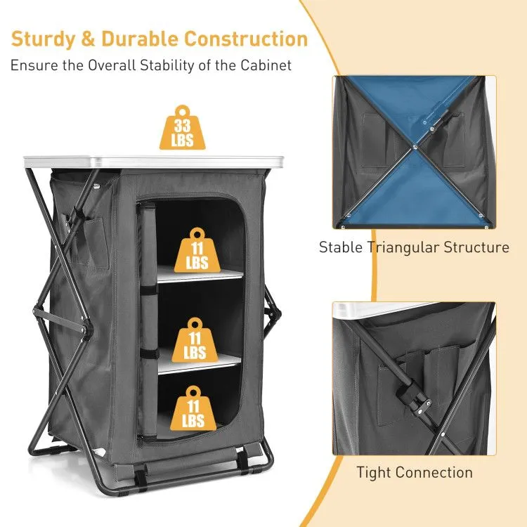 TrailMate™ Folding Camp Storage Cabinet – Weather-Ready Organizer for Campsite & Overland Kitchens