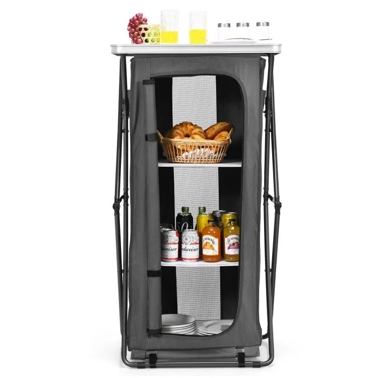 TrailMate™ Folding Camp Storage Cabinet – Weather-Ready Organizer for Campsite & Overland Kitchens