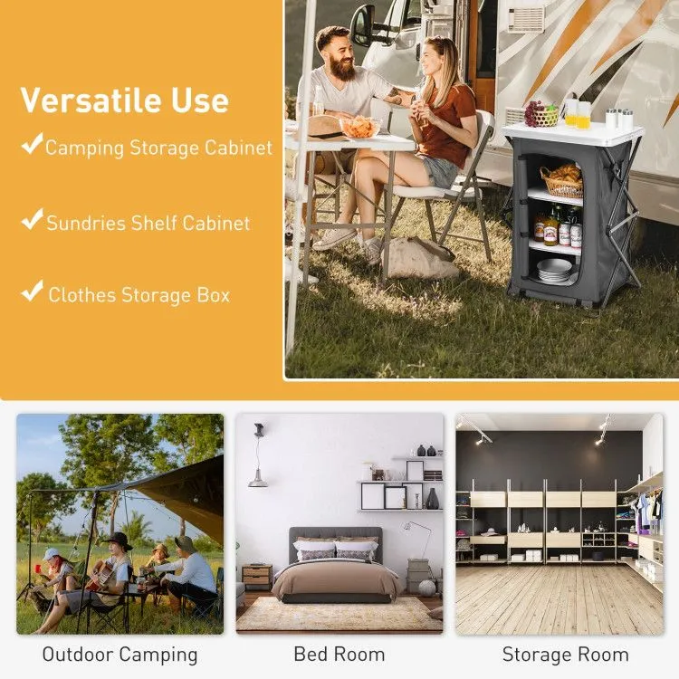 TrailMate™ Folding Camp Storage Cabinet – Weather-Ready Organizer for Campsite & Overland Kitchens