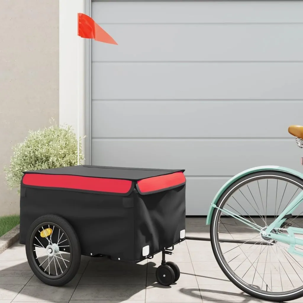 Transport Heavy Goods Easily with Sturdy Bike Trailer, High Load Capacity, Iron Construction, Black and Red