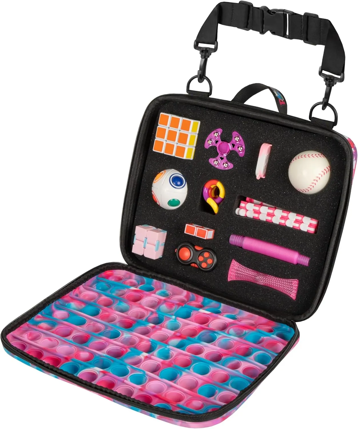 Travel Fidget Case Set with 12 Fidget Toys, Road Trip Activities for Kids, Airplane Must Haves for Kids, Sensory Toys, Car Travel Essentials for Long Trips (Pink)