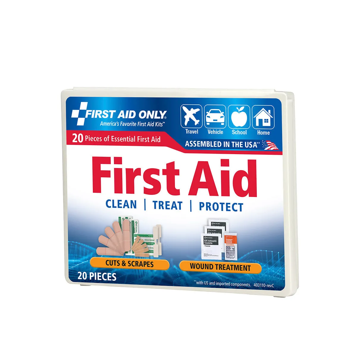 Travel First Aid Kit, 20 Piece, Plastic Case