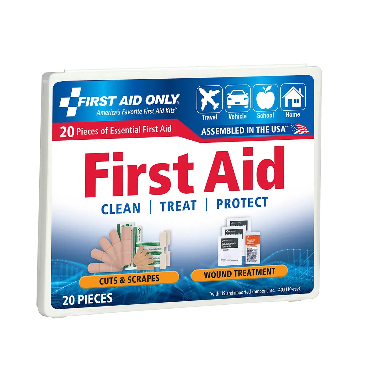 Travel First Aid Kit, 20 Piece, Plastic Case