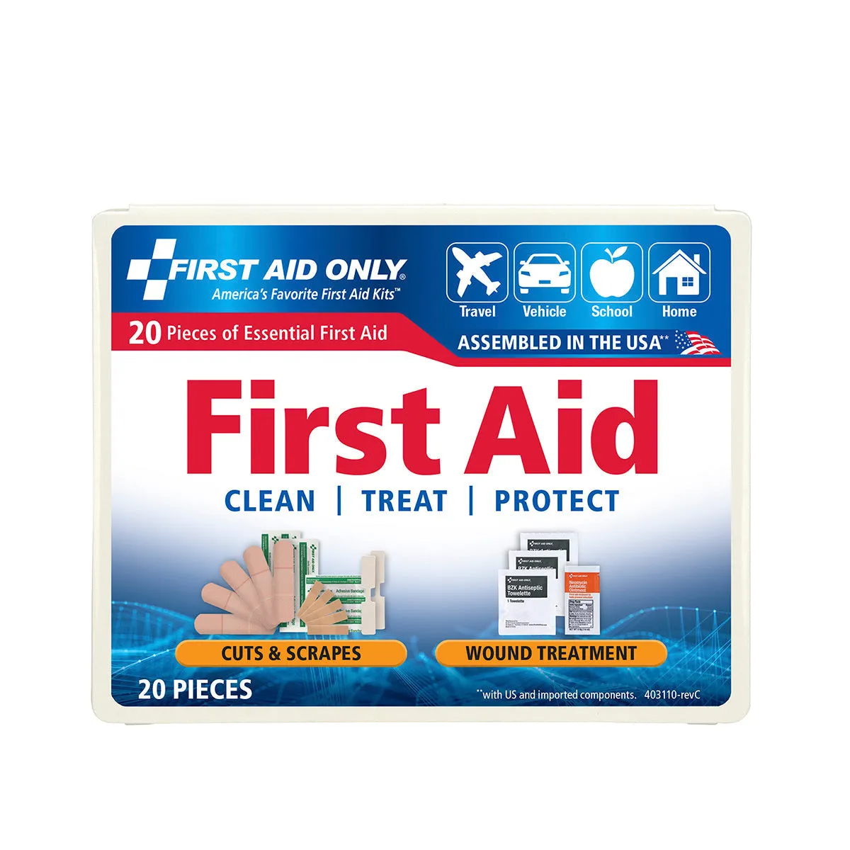 Travel First Aid Kit, 20 Piece, Plastic Case