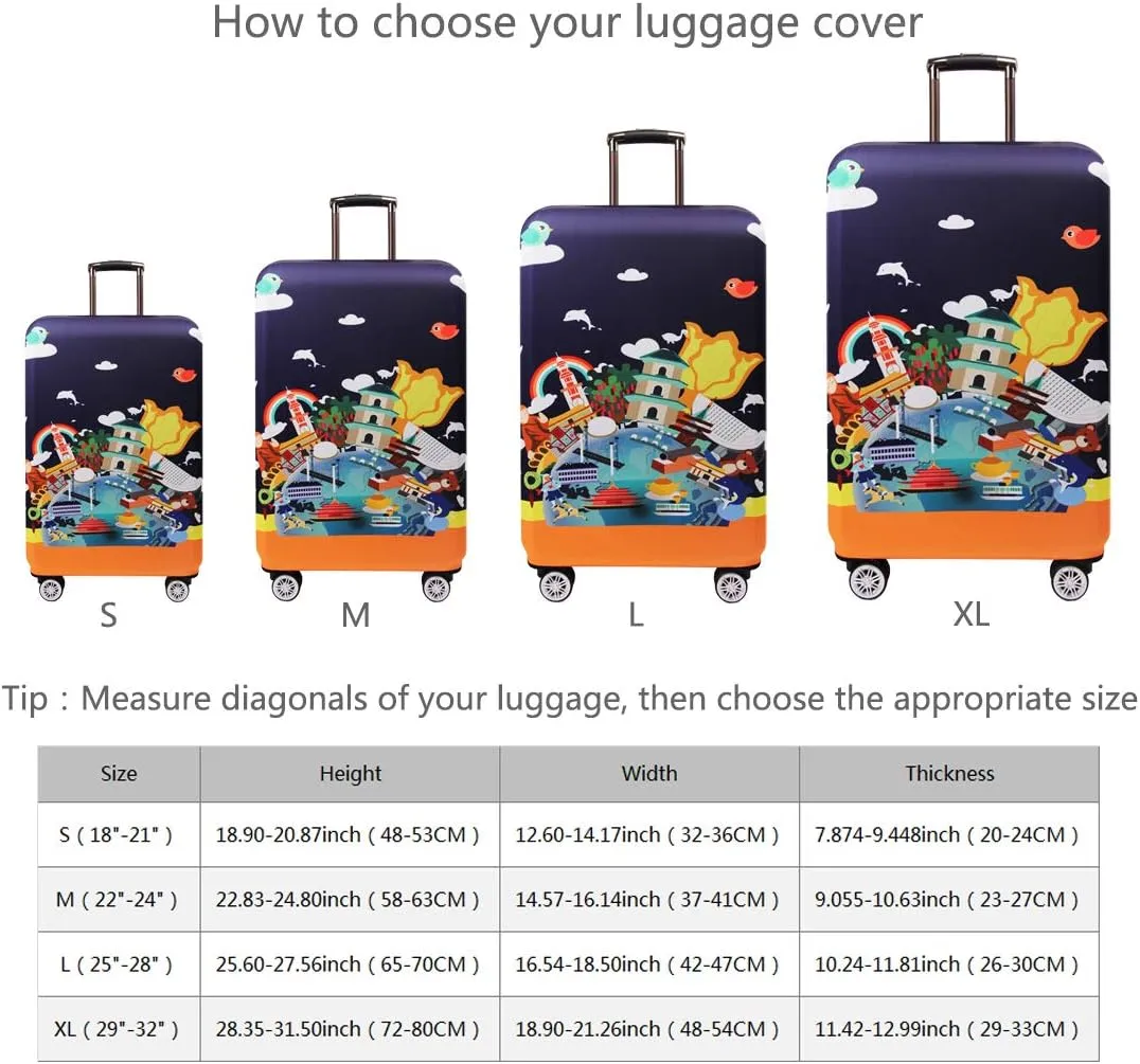 TRAVEL KIN Thickened Luggage Cover Kit Sales Protection Suite 18/24/28/32 Inch Spandex (S(18"-21" Luggage), China Collection)