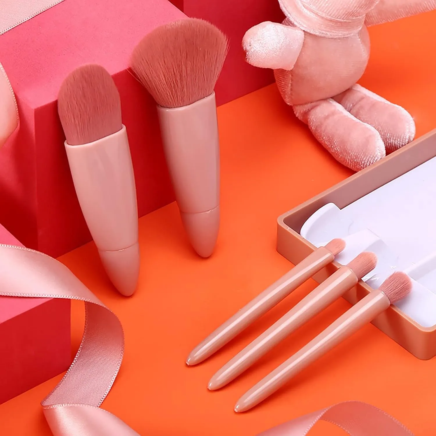 Travel Makeup Brush Set,5pcs Mini Complete Function Cosmetic Brushes Kit With Travel Cosmetic Brush Set