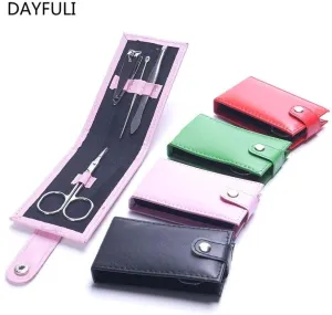 Travel Mini Nail Set 4Pcs/Set Nail Clippers Scissors File Tweezers PVC Bag Case Mini Nail Manicure Tool Set Nail Care Kits Portable Travel Beauty kit (Color : Pink, Size : Free) (Black Free)