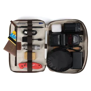 Travel Tech Organizer for Men, Brown iPad Case, Electronics Cables Accessory Storage, Gadget Bag, Pouch Dopp Kit. Mens Gifts