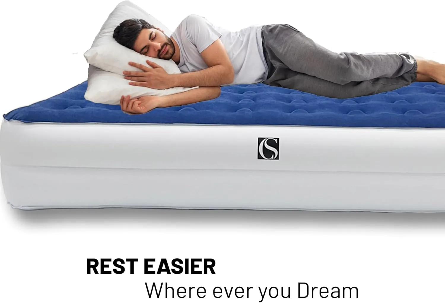 Treaton, 14-Inch Durable Luxury Inflatable Air Mattress with Comfort Coil Technology and High Capacity Pump, Good for Camping, Home and Portable Travel, Twin, Blue