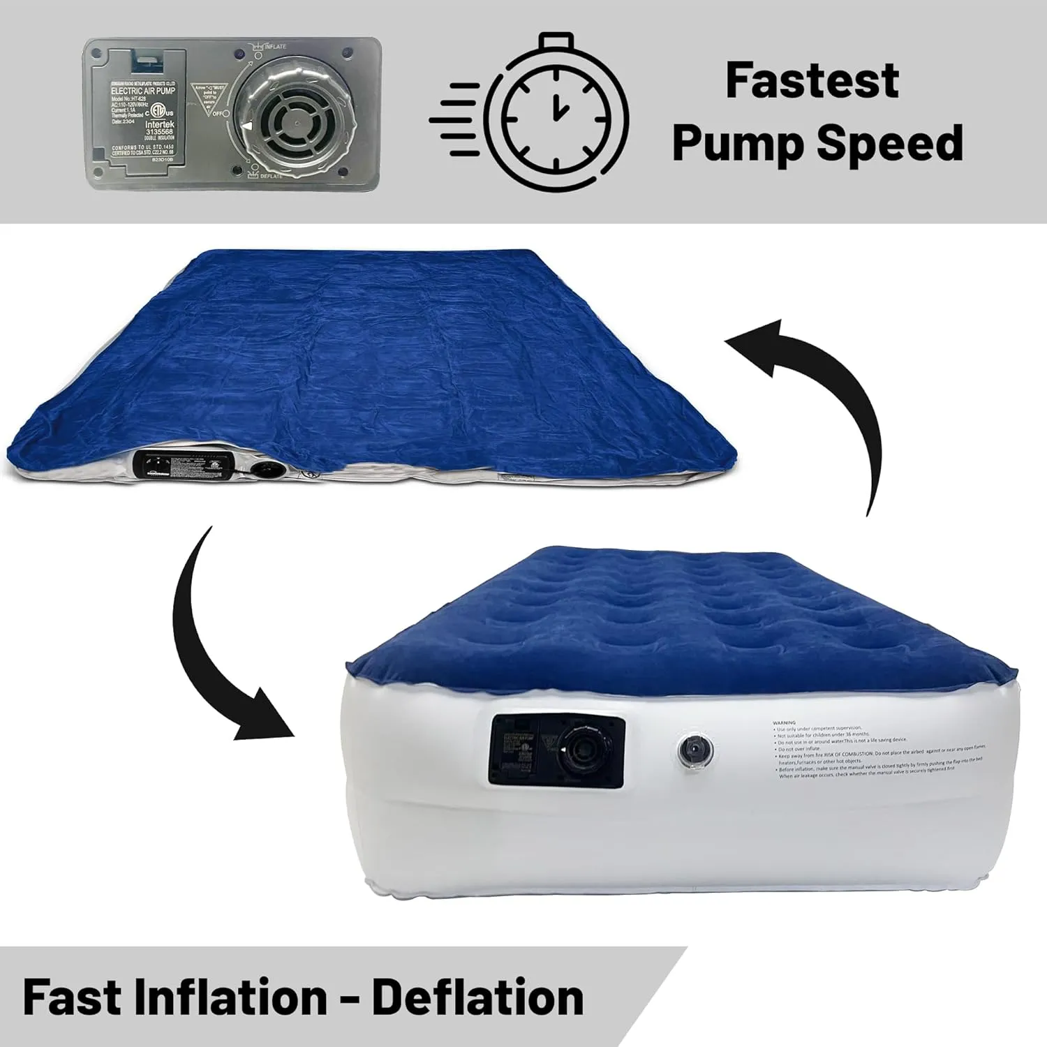 Treaton, 14-Inch Durable Luxury Inflatable Air Mattress with Comfort Coil Technology and High Capacity Pump, Good for Camping, Home and Portable Travel, Twin, Blue