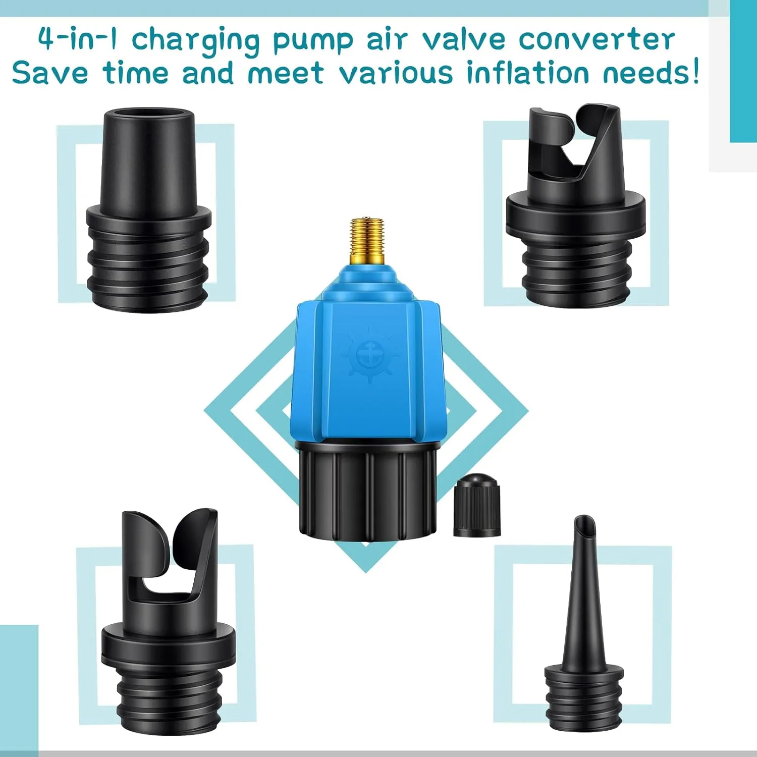Treela Inflatable Air Pump Adaptor Compatible with SUP Inflatable Car Air Compressor Valve Adaptor with 9 Valve Nozzle for Paddle Board Boat