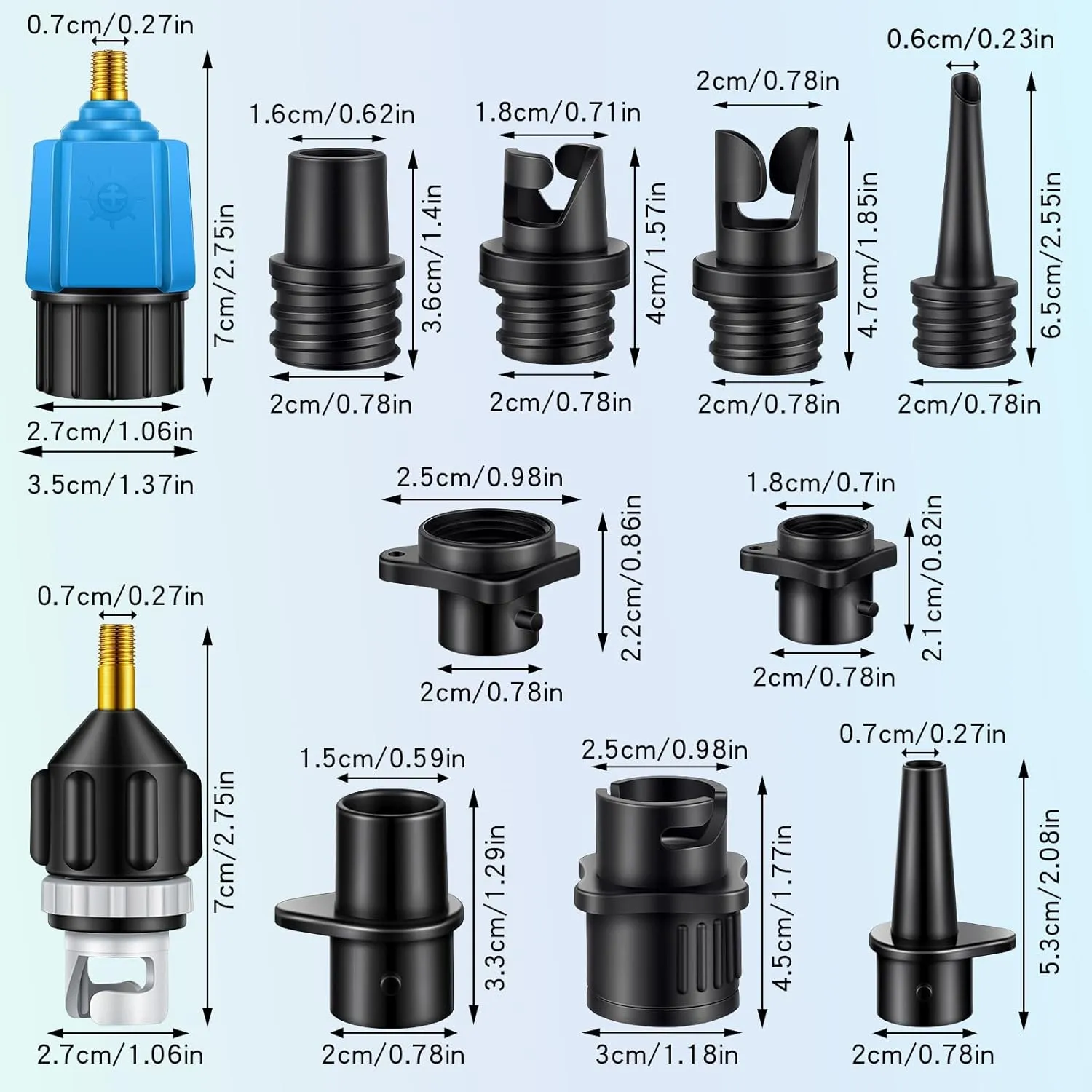 Treela Inflatable Air Pump Adaptor Compatible with SUP Inflatable Car Air Compressor Valve Adaptor with 9 Valve Nozzle for Paddle Board Boat