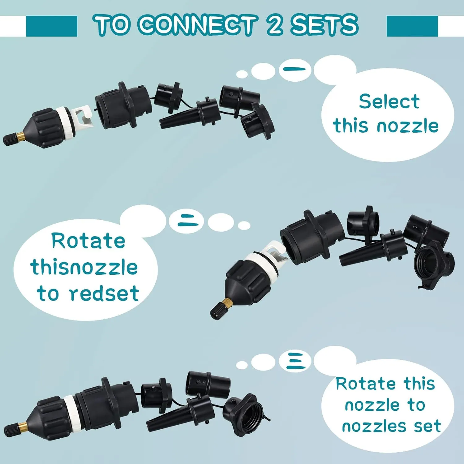 Treela Inflatable Air Pump Adaptor Compatible with SUP Inflatable Car Air Compressor Valve Adaptor with 9 Valve Nozzle for Paddle Board Boat