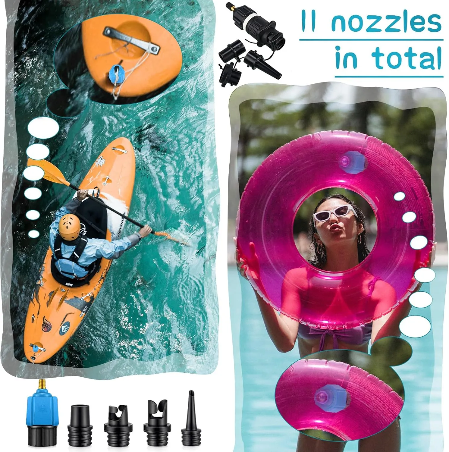 Treela Inflatable Air Pump Adaptor Compatible with SUP Inflatable Car Air Compressor Valve Adaptor with 9 Valve Nozzle for Paddle Board Boat