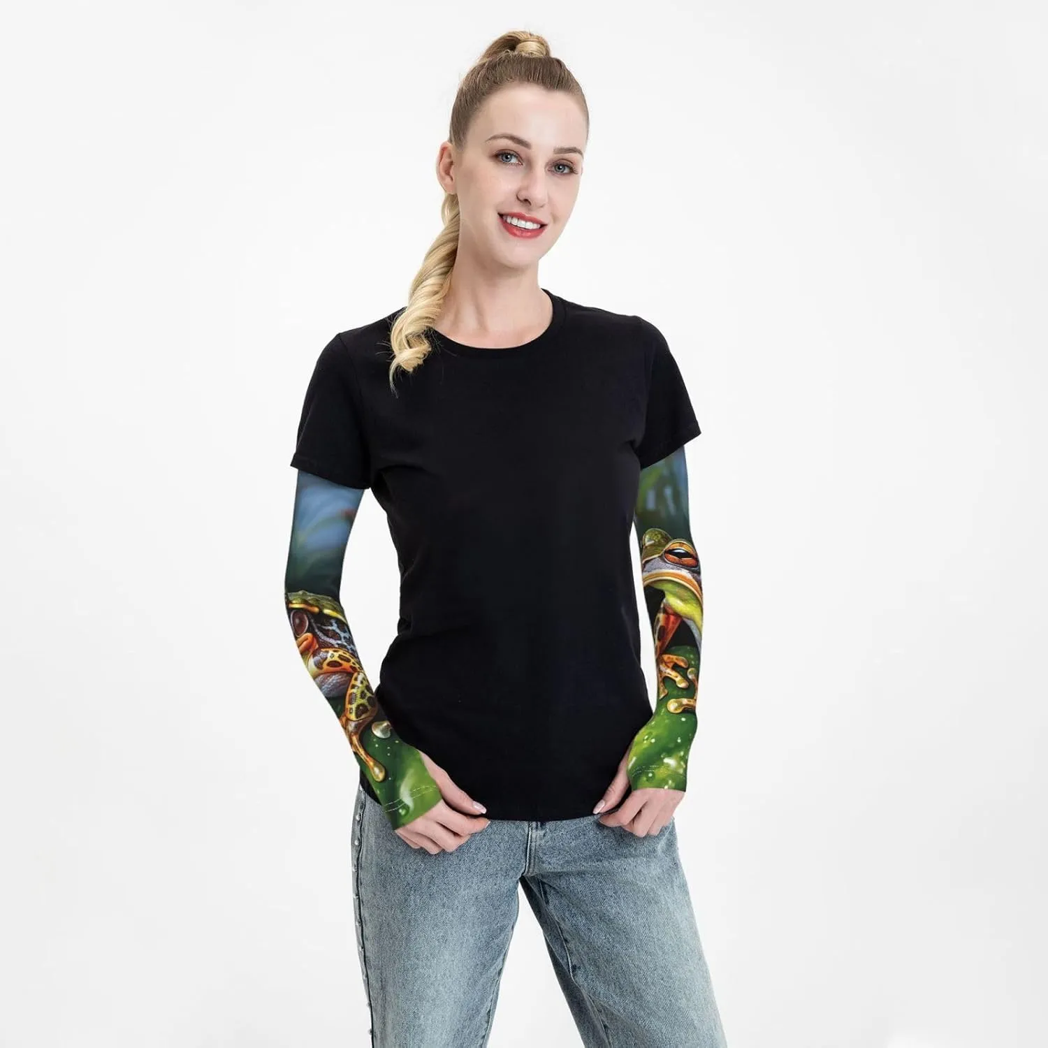 Tropical Forest Frog Arm Sleeves for Men Women Cooling Sleeves Compression Arm Sleeve UV Blocking Protection Sleeve