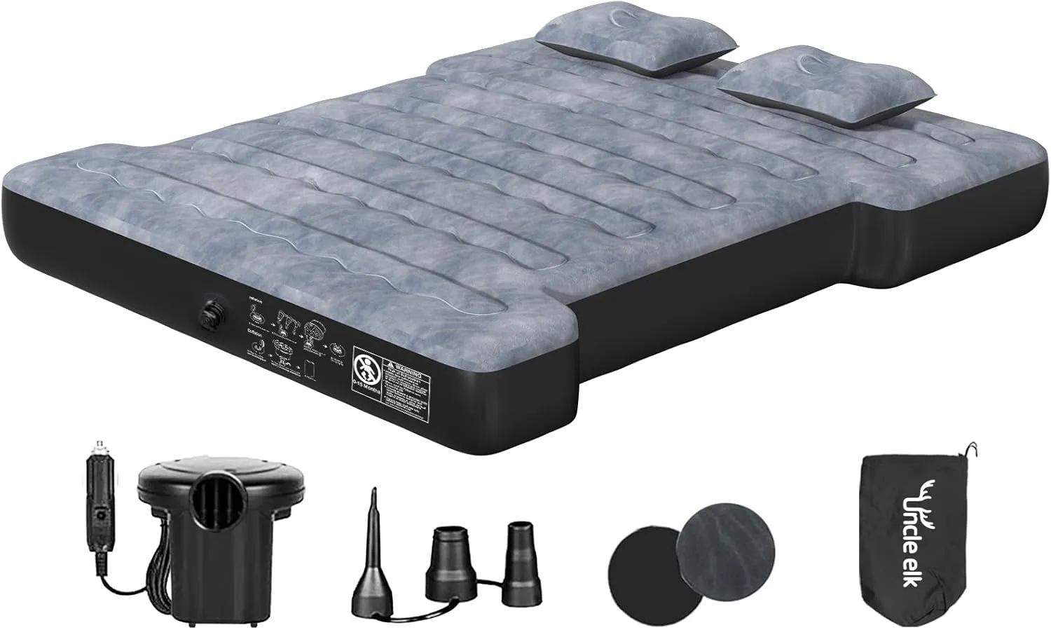 Truck Bed Air Mattress for Full Size 6.5ft Truck Beds, Inflatable Pickup Air Mattress for Chevrolet Silverado, Dodge Ram, Ford, with Air Pump, 2 Pillows, Carry Bag, Grey