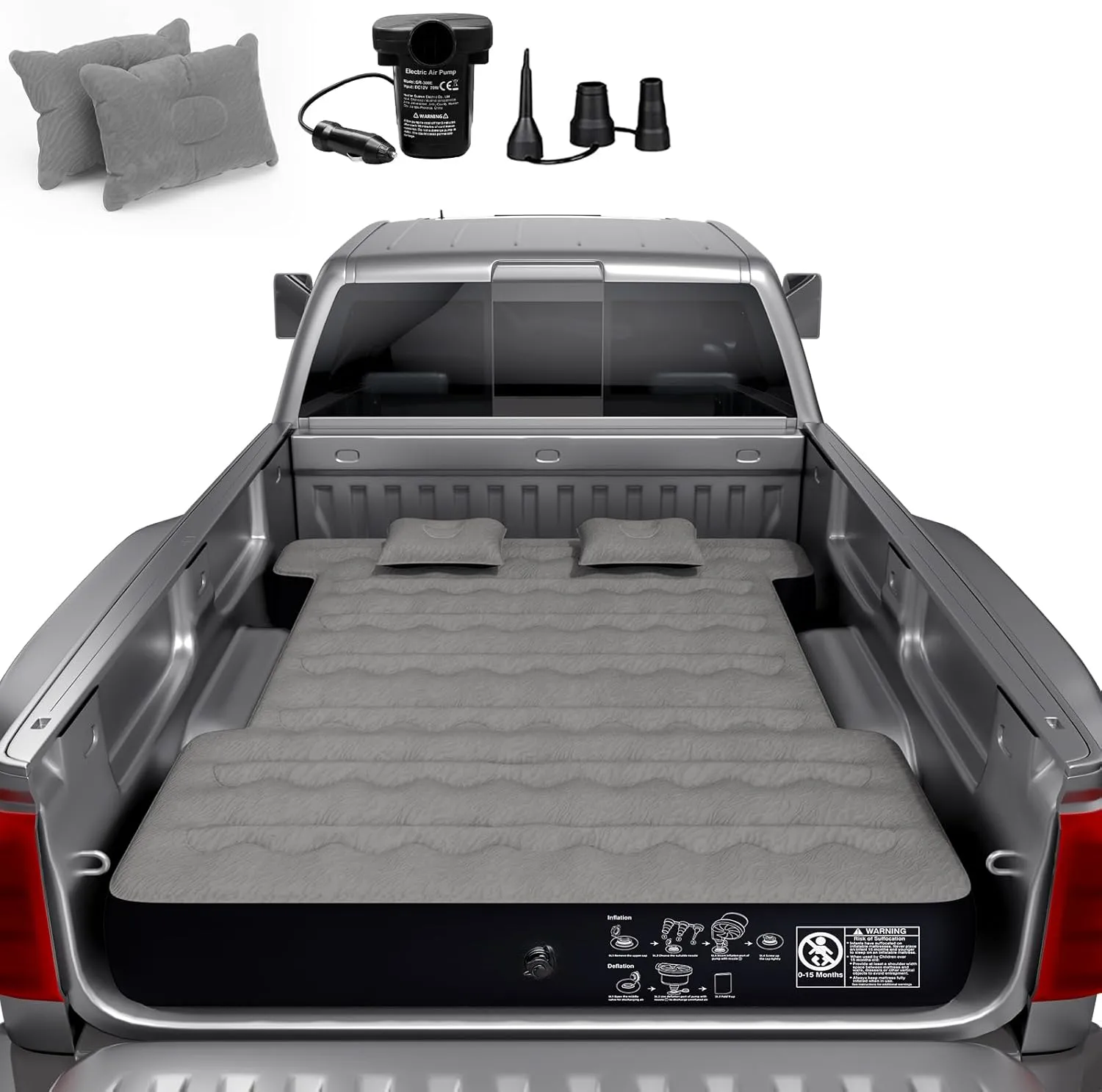 Truck Bed Mattress, Truck Bed Air Mattress for 5.5-5.8ft Full Size Short Beds, Inflatable Camping Air Mattress, Truck Tent Accessories with Pump & Carry Bag