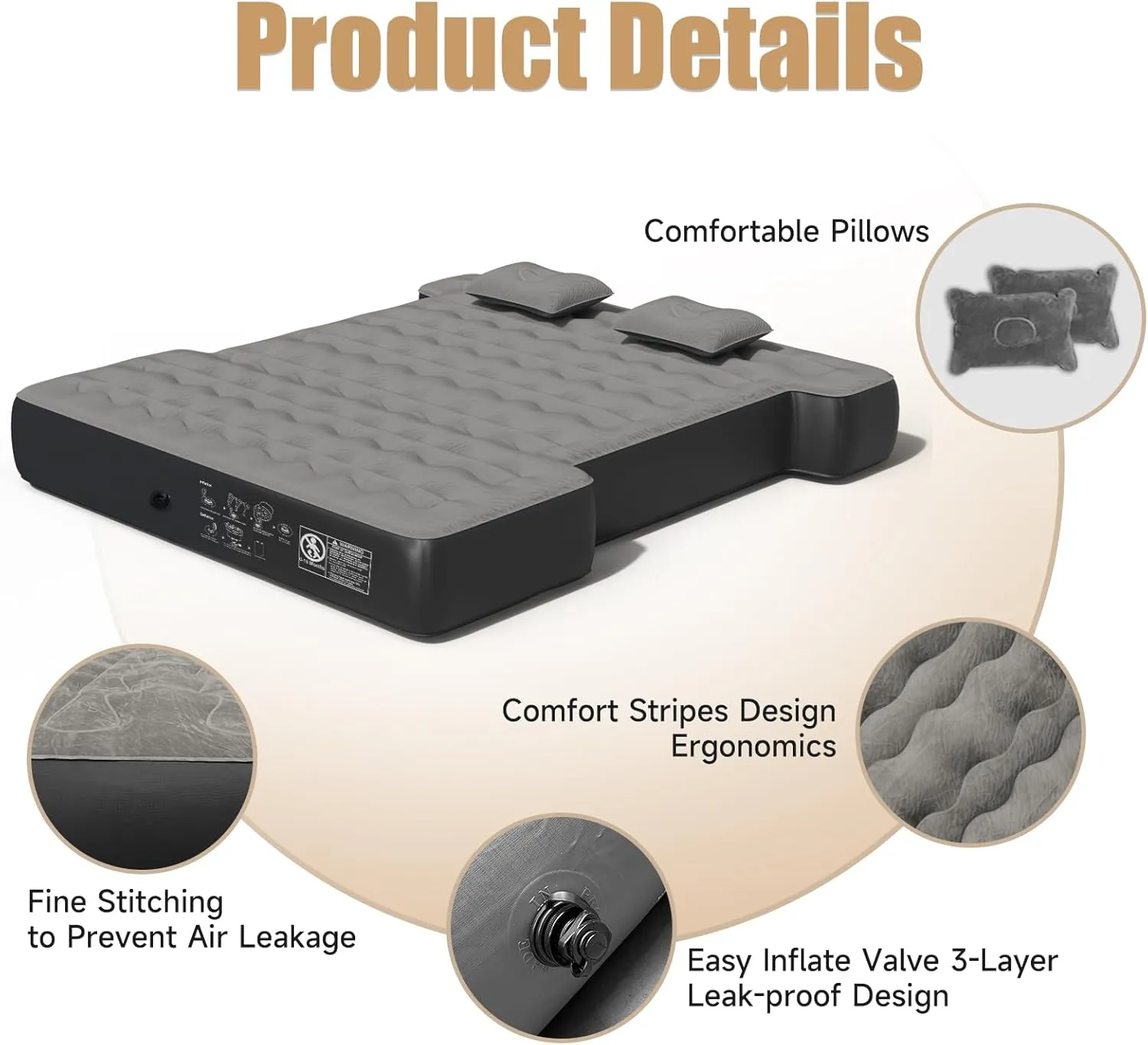 Truck Bed Mattress, Truck Bed Air Mattress for 5.5-5.8ft Full Size Short Beds, Inflatable Camping Air Mattress, Truck Tent Accessories with Pump & Carry Bag