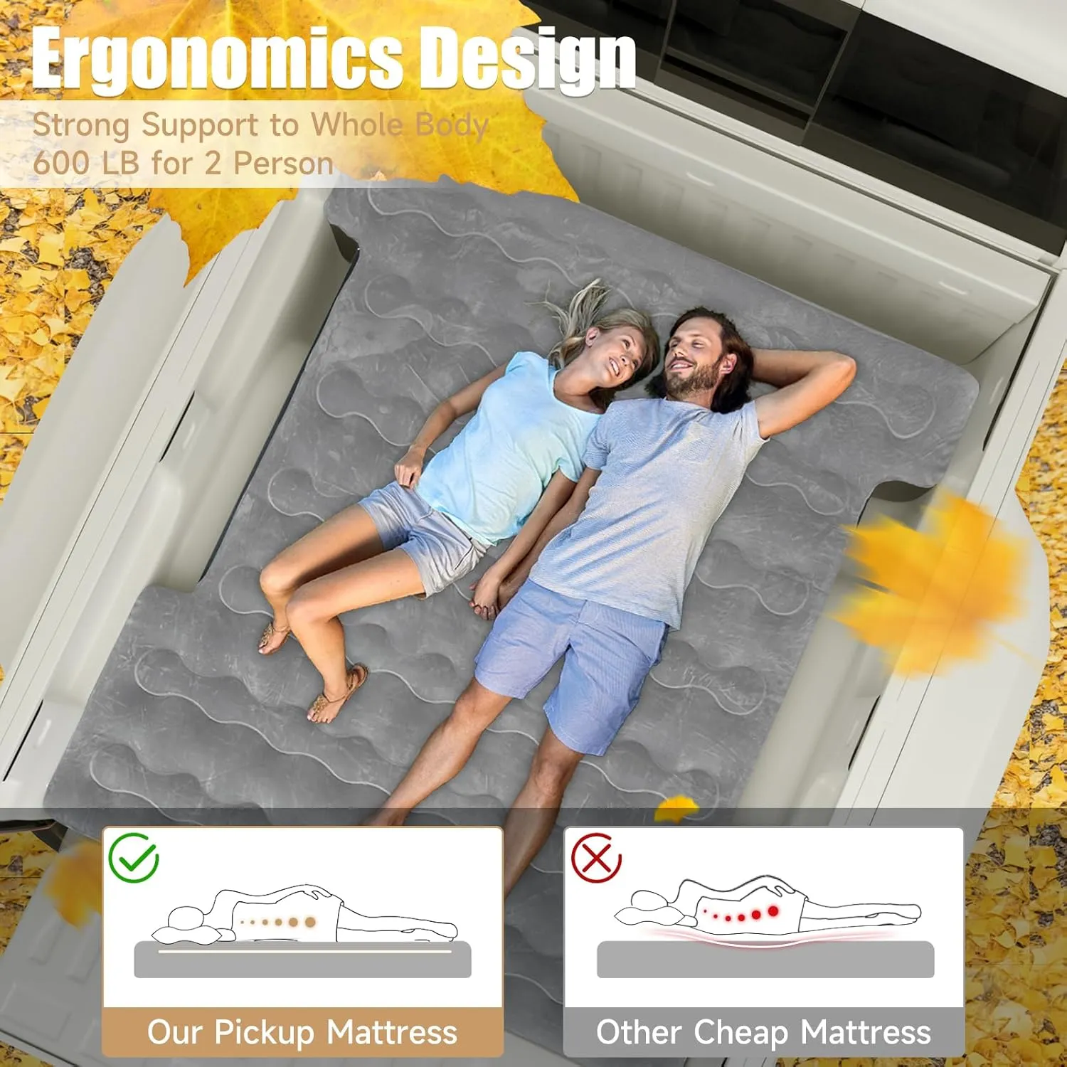Truck Bed Mattress, Truck Bed Air Mattress for 5.5-5.8ft Full Size Short Beds, Inflatable Camping Air Mattress, Truck Tent Accessories with Pump & Carry Bag