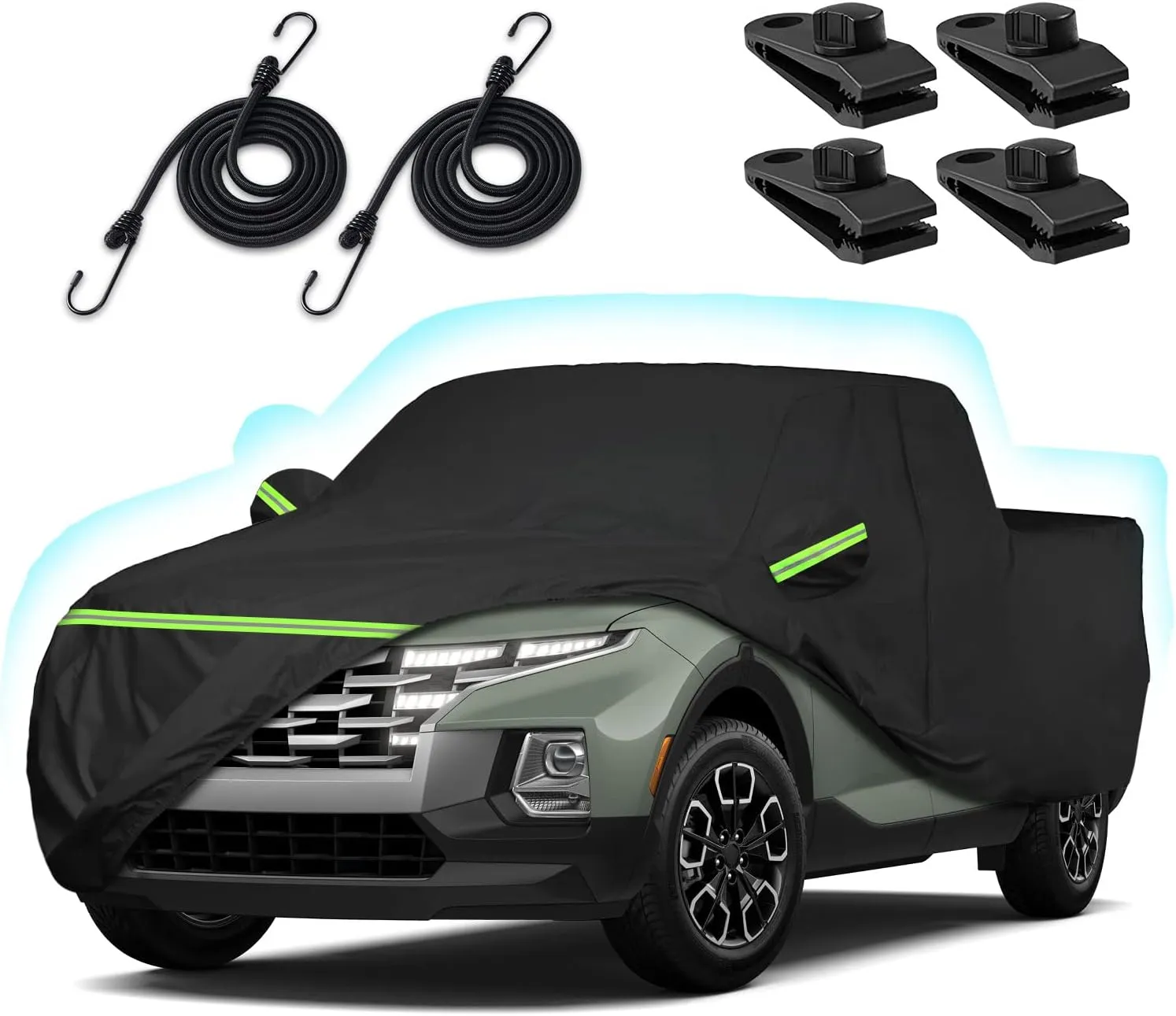Truck Car Cover for 2021-2025 Hyundai Santa Cruz, 210T Sun Rain UV Dust Snow Protection Outdoor Pickup Covers with Zipper Door & Windproof Bands for Santa Cruz SE/SEL/Night/Premium/Limited-(Black)