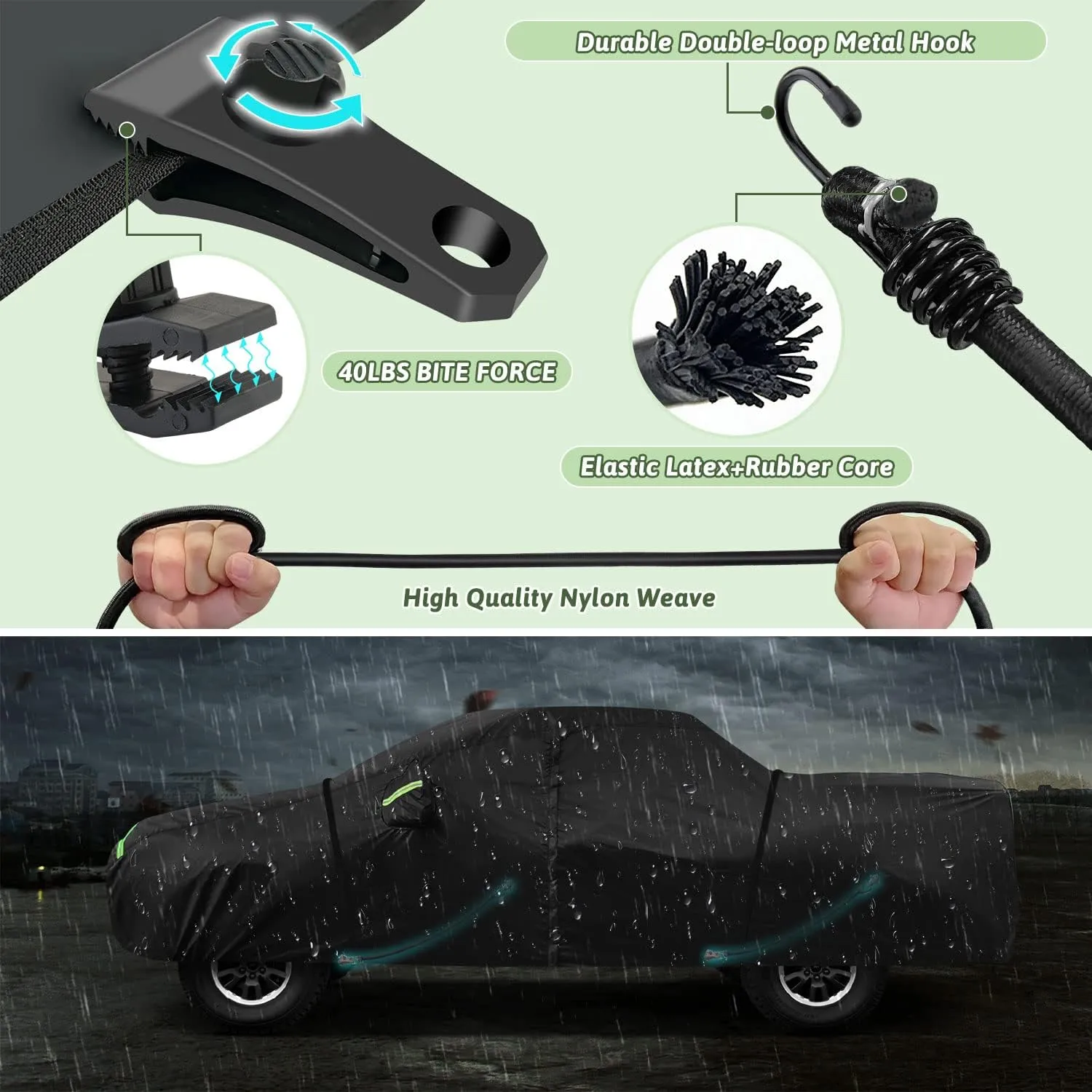 Truck Car Cover for 2021-2025 Hyundai Santa Cruz, 210T Sun Rain UV Dust Snow Protection Outdoor Pickup Covers with Zipper Door & Windproof Bands for Santa Cruz SE/SEL/Night/Premium/Limited-(Black)