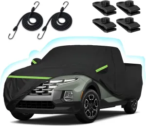 Truck Car Cover for 2021-2025 Hyundai Santa Cruz, 210T Sun Rain UV Dust Snow Protection Outdoor Pickup Covers with Zipper Door & Windproof Bands for Santa Cruz SE/SEL/Night/Premium/Limited-(Black)