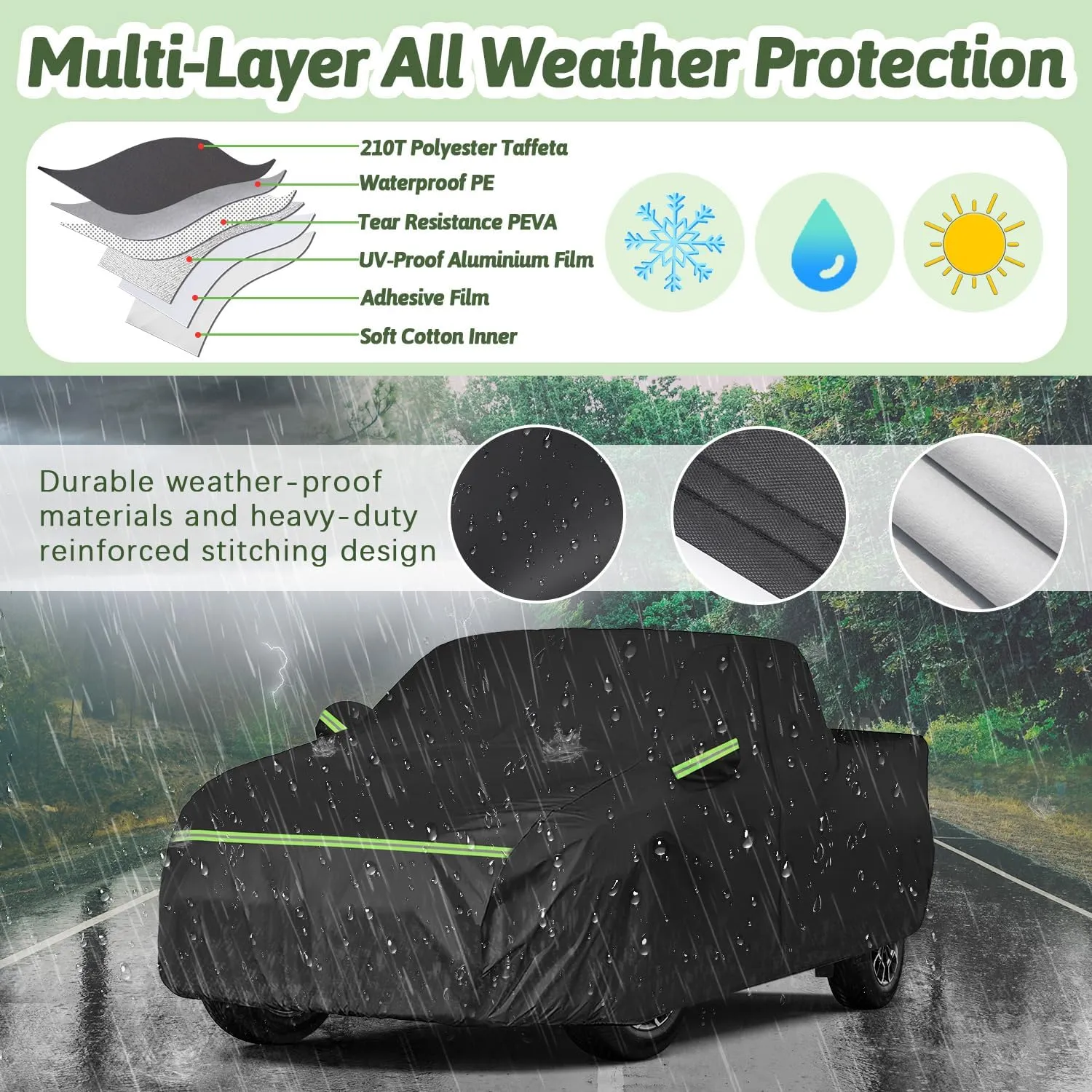 Truck Car Cover for 2021-2025 Hyundai Santa Cruz, 210T Sun Rain UV Dust Snow Protection Outdoor Pickup Covers with Zipper Door & Windproof Bands for Santa Cruz SE/SEL/Night/Premium/Limited-(Black)