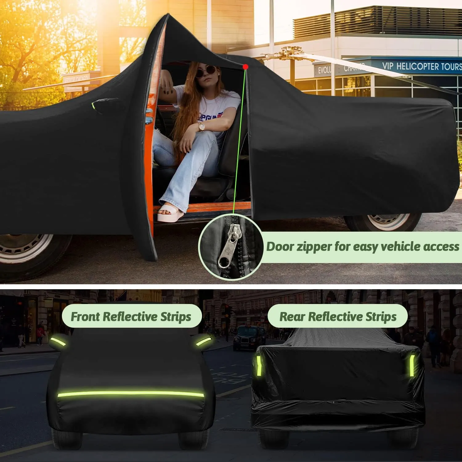 Truck Car Cover for 2021-2025 Hyundai Santa Cruz, 210T Sun Rain UV Dust Snow Protection Outdoor Pickup Covers with Zipper Door & Windproof Bands for Santa Cruz SE/SEL/Night/Premium/Limited-(Black)