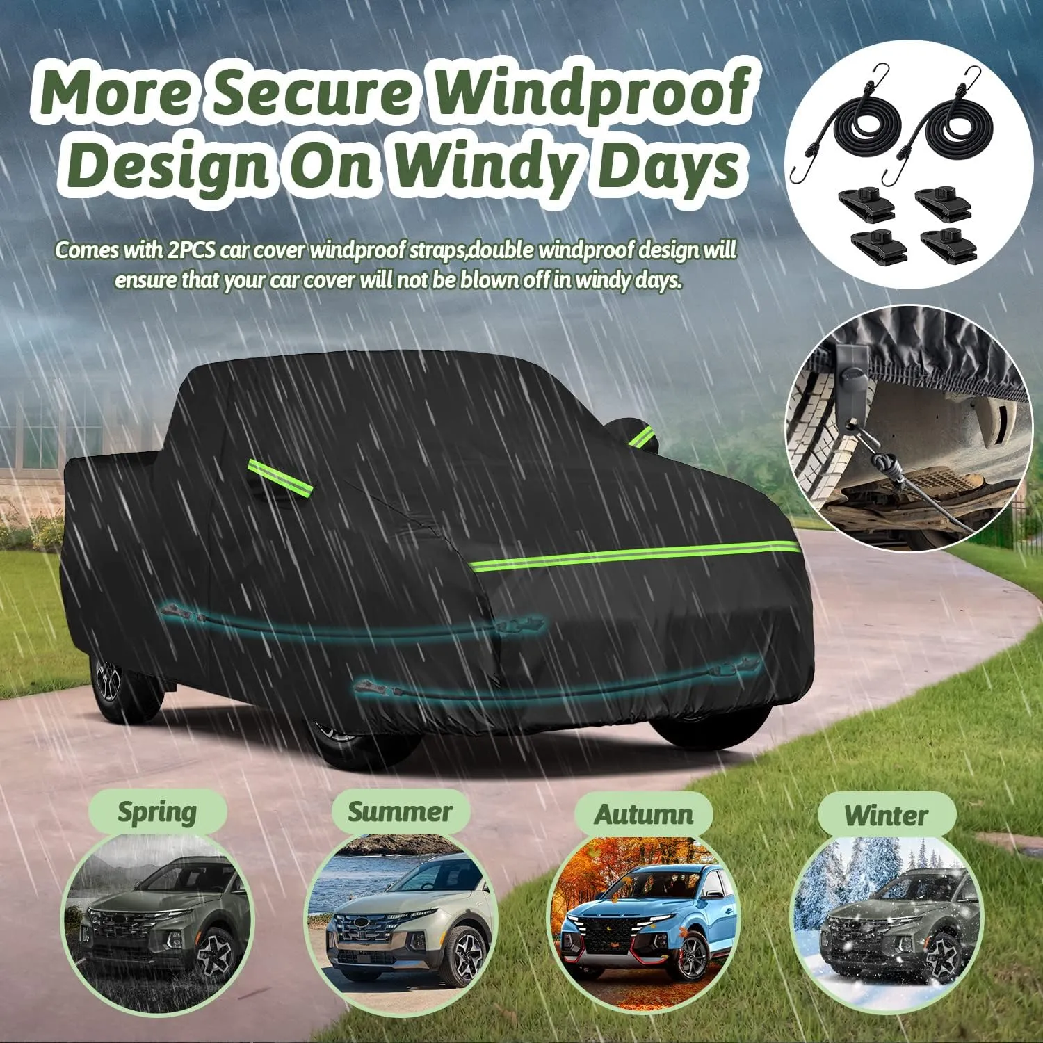 Truck Car Cover for 2021-2025 Hyundai Santa Cruz, 210T Sun Rain UV Dust Snow Protection Outdoor Pickup Covers with Zipper Door & Windproof Bands for Santa Cruz SE/SEL/Night/Premium/Limited-(Black)