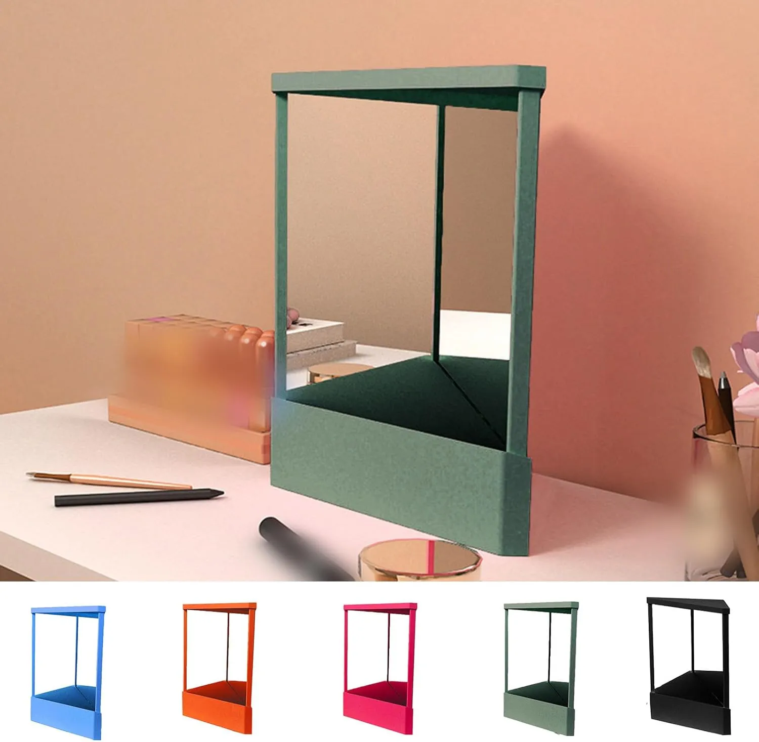 True Mirror for Women, Non-Reversing Mirror with True Image Reflection,Precision Glass Viewing Angle,Slim Design,Real Reflections for Vanity & Beauty (Green)