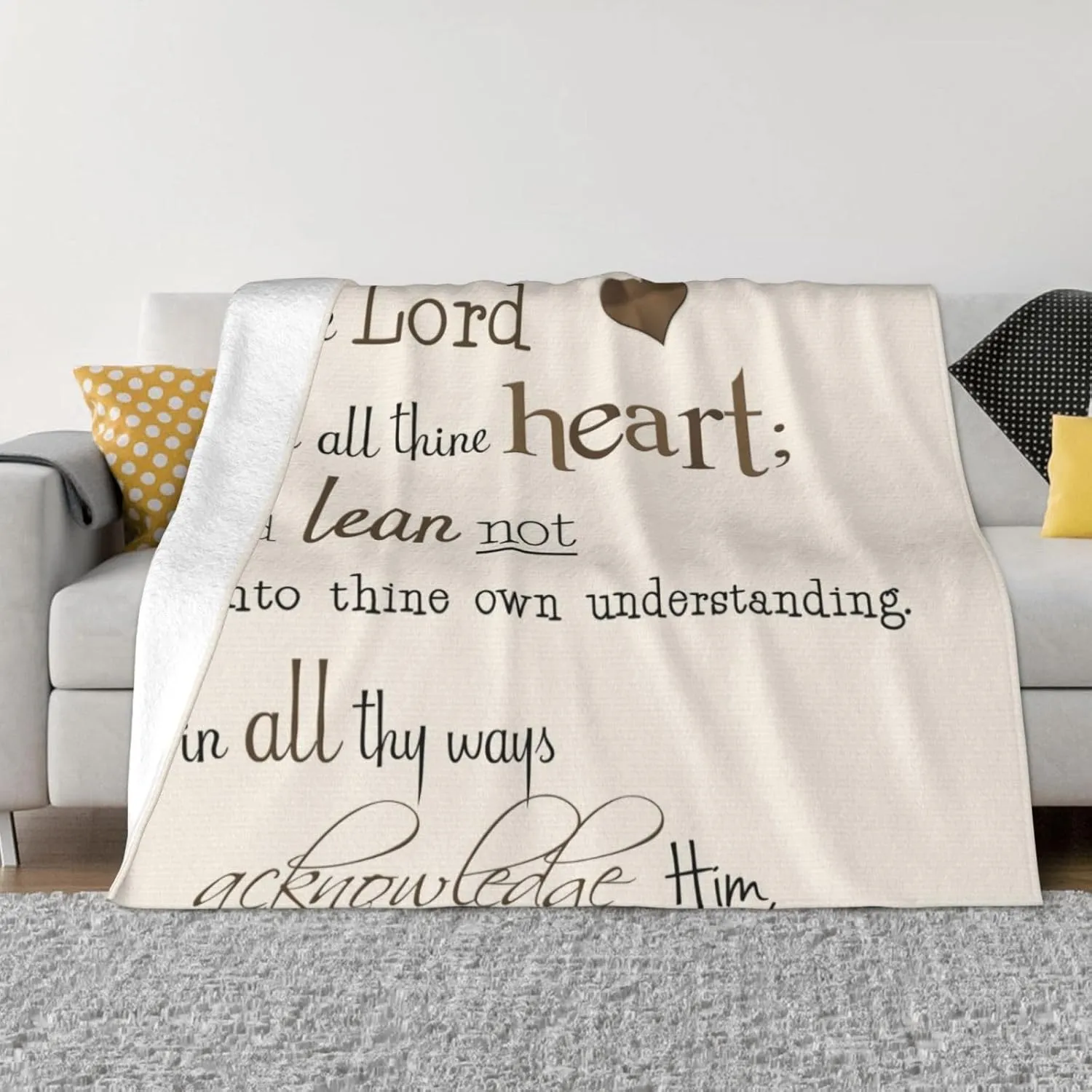 Trust in The Lord with All Thine Heart Inspirational Theme Bible Verse Scripture (2) 60"X50" Flannel Blanket - 100% Soft Polyester, Lightweight and Warm, Suitable for Families, Camping, Travel