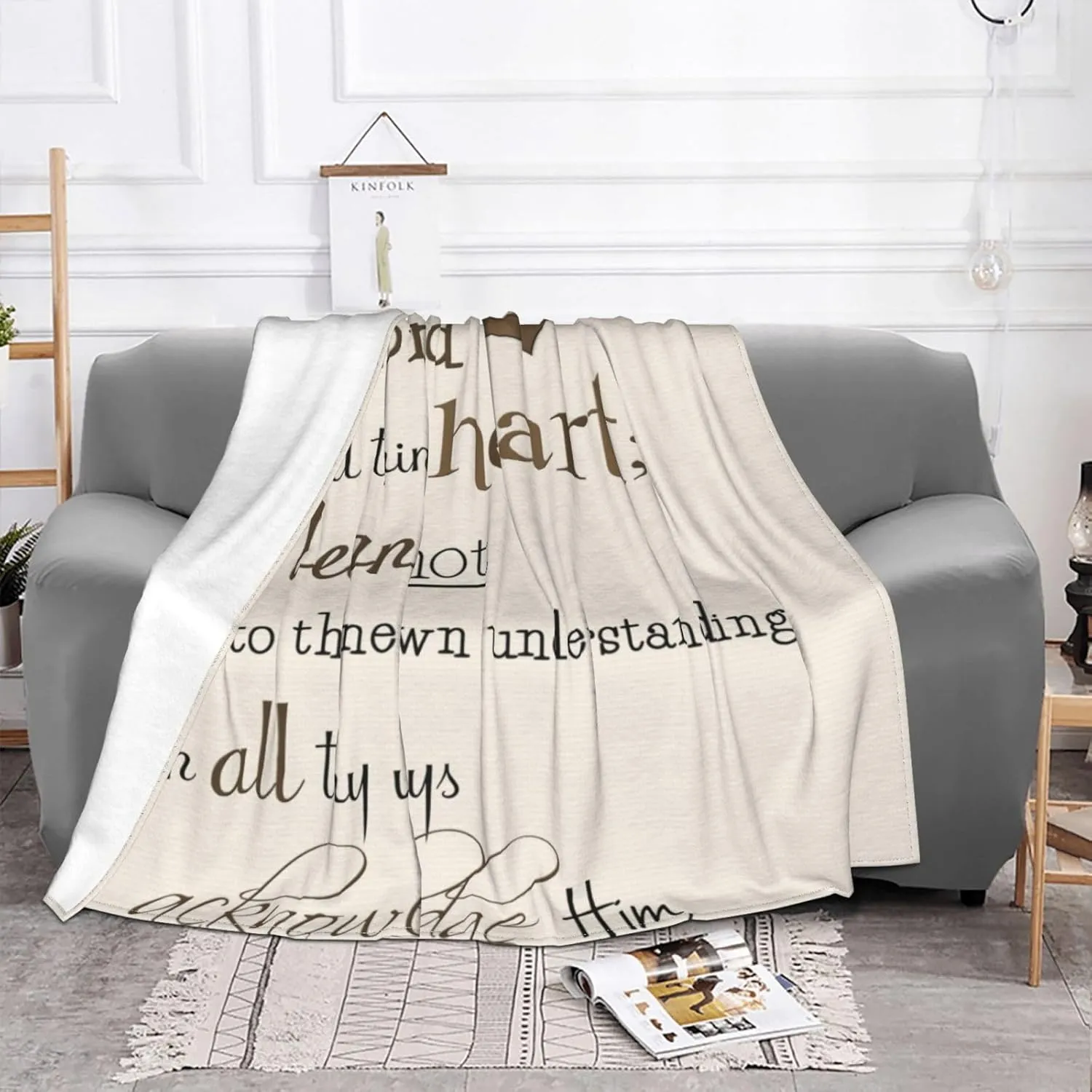 Trust in The Lord with All Thine Heart Inspirational Theme Bible Verse Scripture (2) 60"X50" Flannel Blanket - 100% Soft Polyester, Lightweight and Warm, Suitable for Families, Camping, Travel