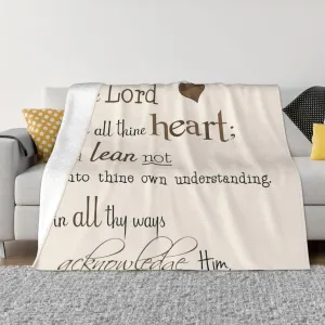 Trust in The Lord with All Thine Heart Inspirational Theme Bible Verse Scripture (2) 60"X50" Flannel Blanket - 100% Soft Polyester, Lightweight and Warm, Suitable for Families, Camping, Travel