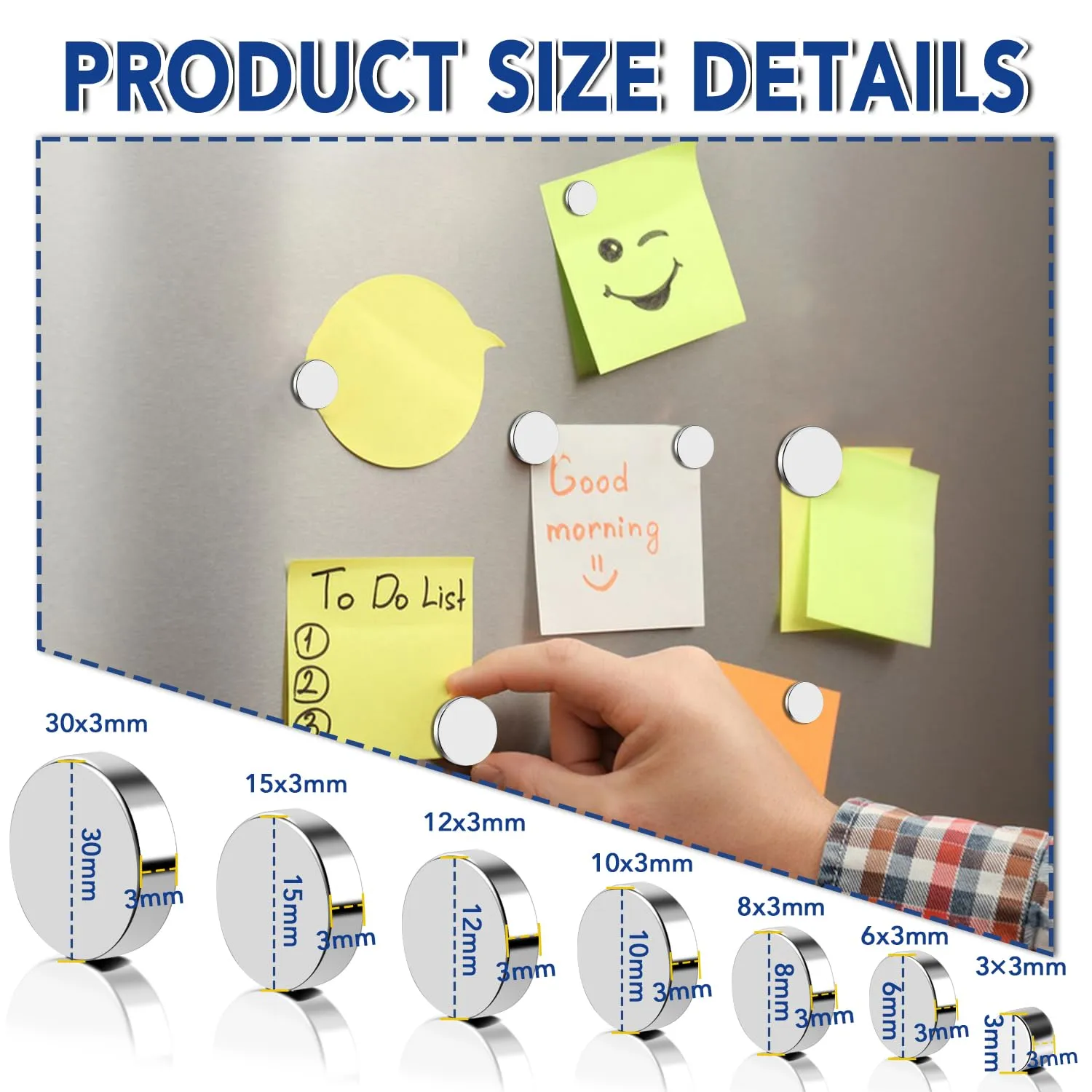 TRYMAG 277Pcs Small 7 Different Sizes Strong Magnets, Multi-use Rare Earth Neodymium Disc Heavy Duty Mini Round Refrigerator Magnets for Crafts, DIY, Office, Whiteboard