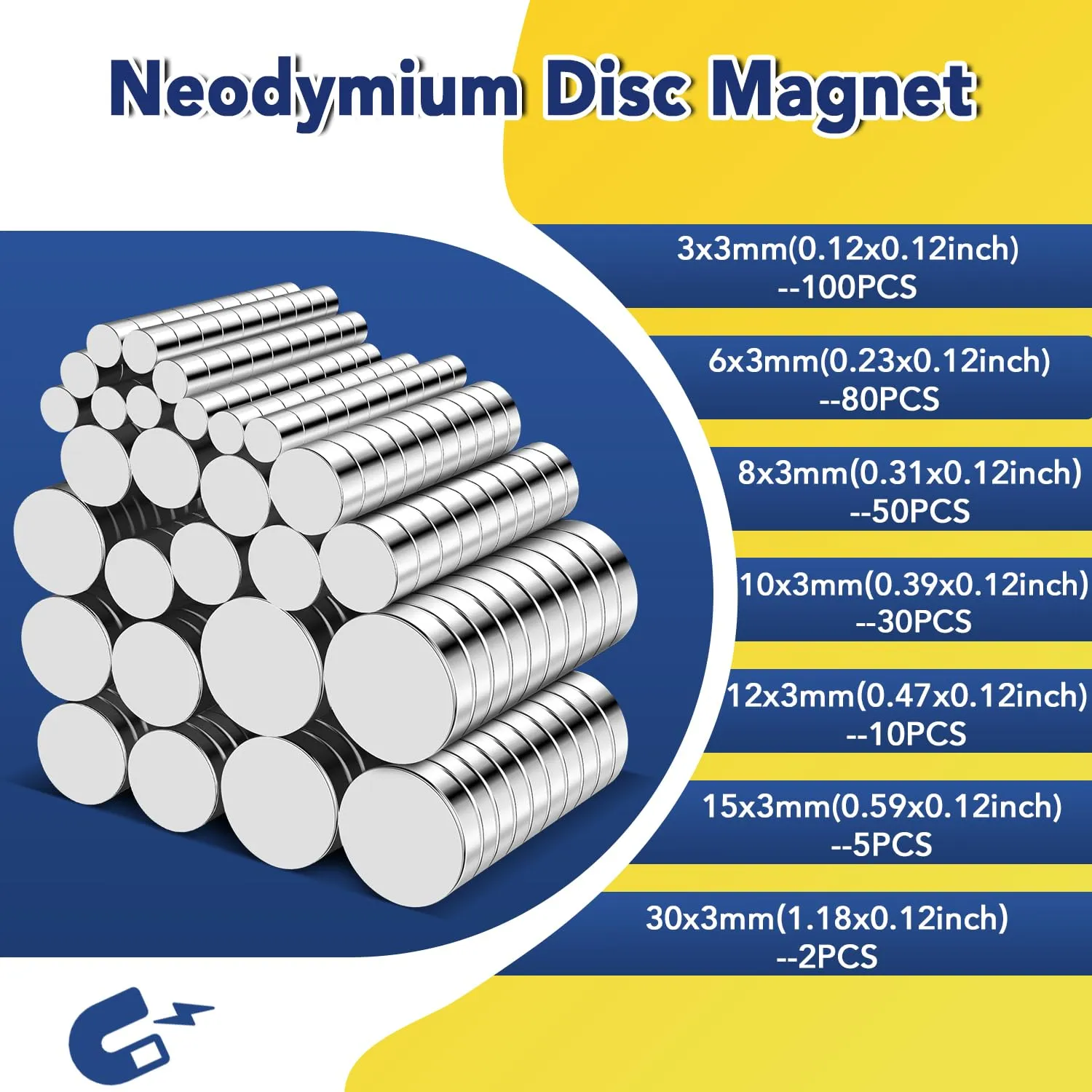 TRYMAG 277Pcs Small 7 Different Sizes Strong Magnets, Multi-use Rare Earth Neodymium Disc Heavy Duty Mini Round Refrigerator Magnets for Crafts, DIY, Office, Whiteboard