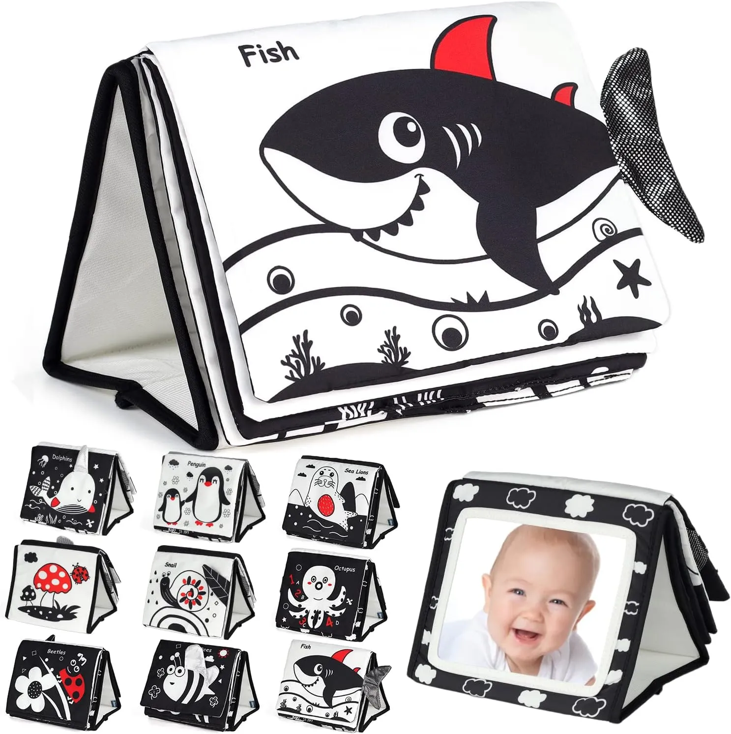 Tummy Time Mirror - High Contrast Baby Sensory Toys for 0-9 Months