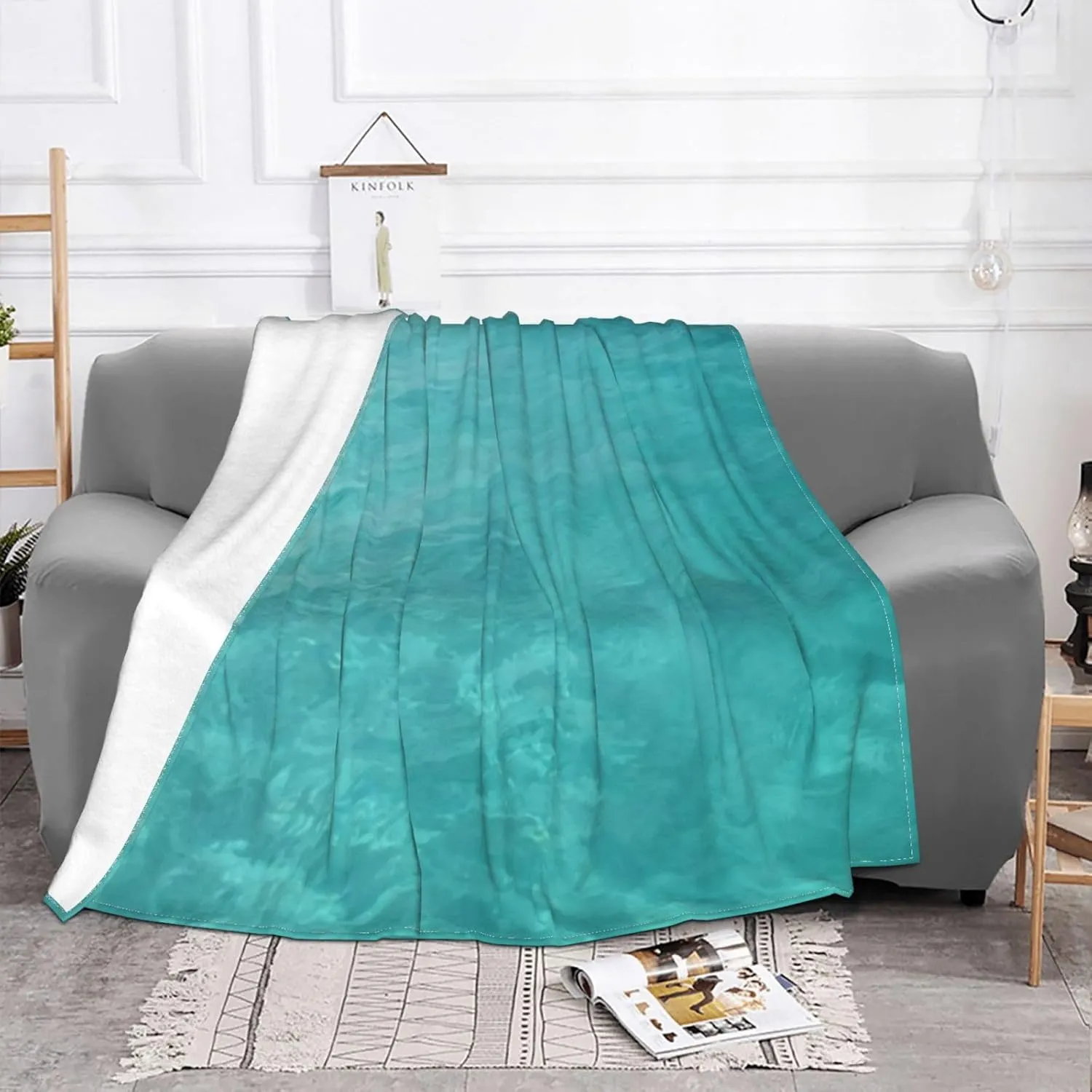 Turquoise Caribbean Sea 60"X50" Flannel Blanket - 100% Soft Polyester, Lightweight and Warm, Suitable for Families, Camping, Travel