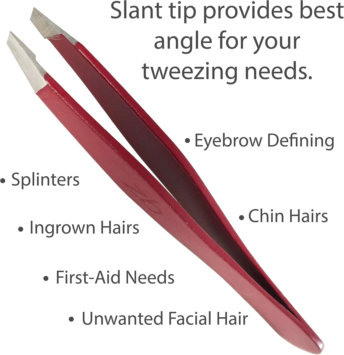 Tweezers – Surgical Grade Stainless Steel - Slant Tip for Expert Eyebrow Shaping and Facial Hair Removal – with Protective Pouch - Best Tweezer for Men and Women (Ruby Red)