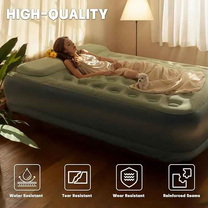 Twin Air Mattress, Upgrade Wireless Inflatable Mattress with 2600mAh Rechargeable Battery Built-In Pump for Quick and Easy Inflation/Deflation, Ideal Inflatable Bed for Home, Camping and Guests