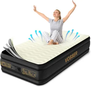 Twin Air Mattress with Built-in Pump, Foam Topper Blow Up Mattress,Thicker Inflatable Mattress 2 Mins Self-Inflation/Deflation-Breathable and Flatness-Free for Camping, Home & Guests