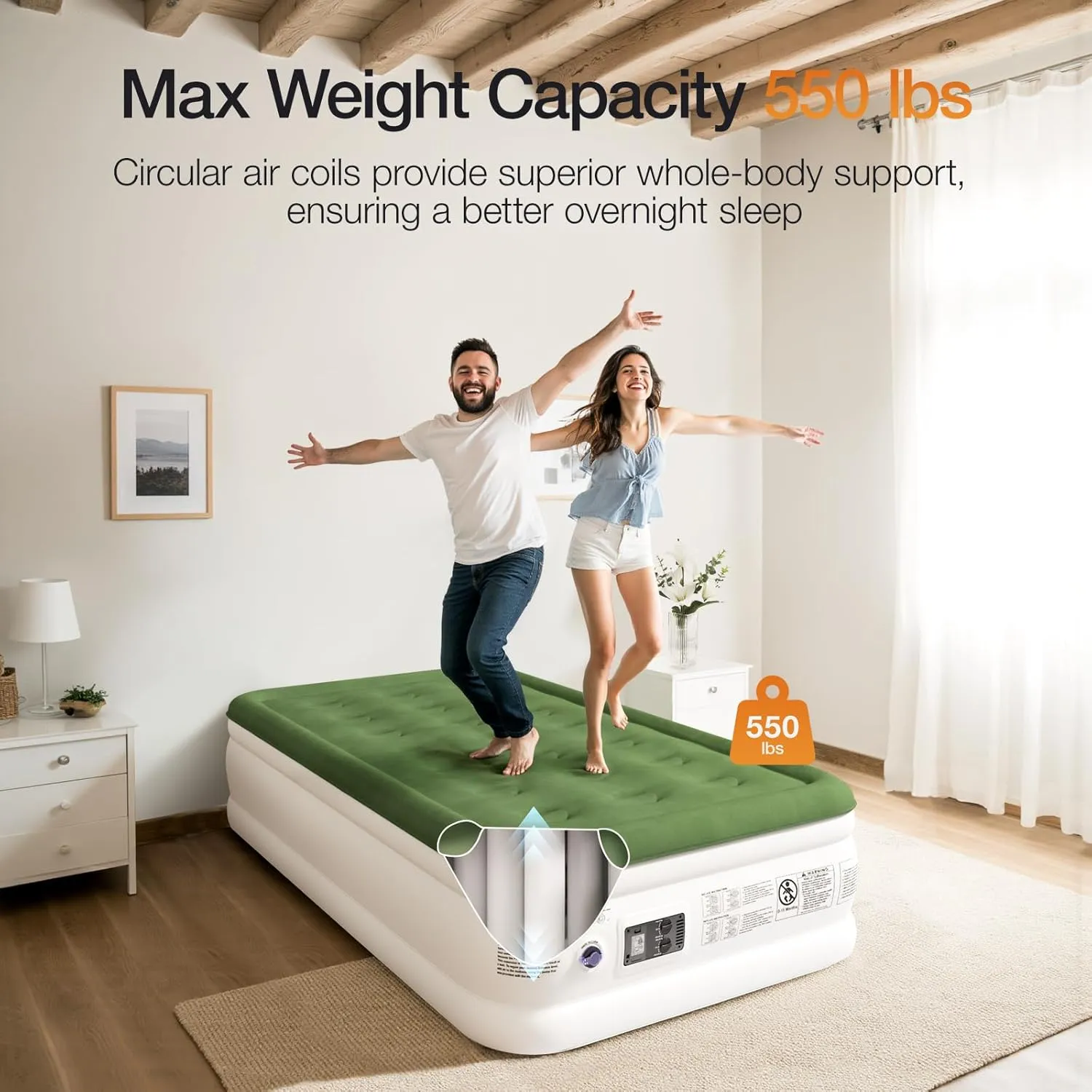 Twin Air Mattress with Built Pump, 16" Durable Blow Up Mattress Airbed, Comfortable Top Surface Inflatable Mattress for Camping Home & Portable Travel