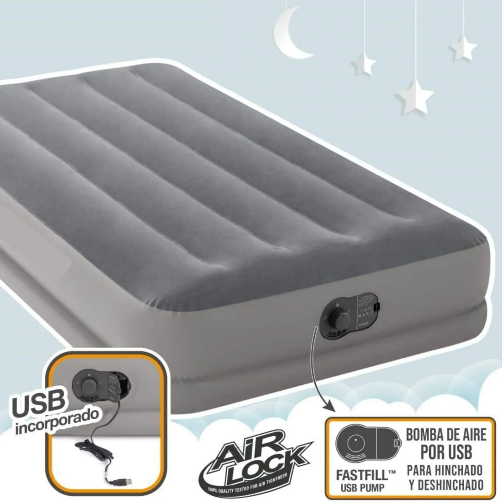 Twin Dura-Beam Prestige Air Bed Built-In USB Electric Pump for easy inflation and deflation