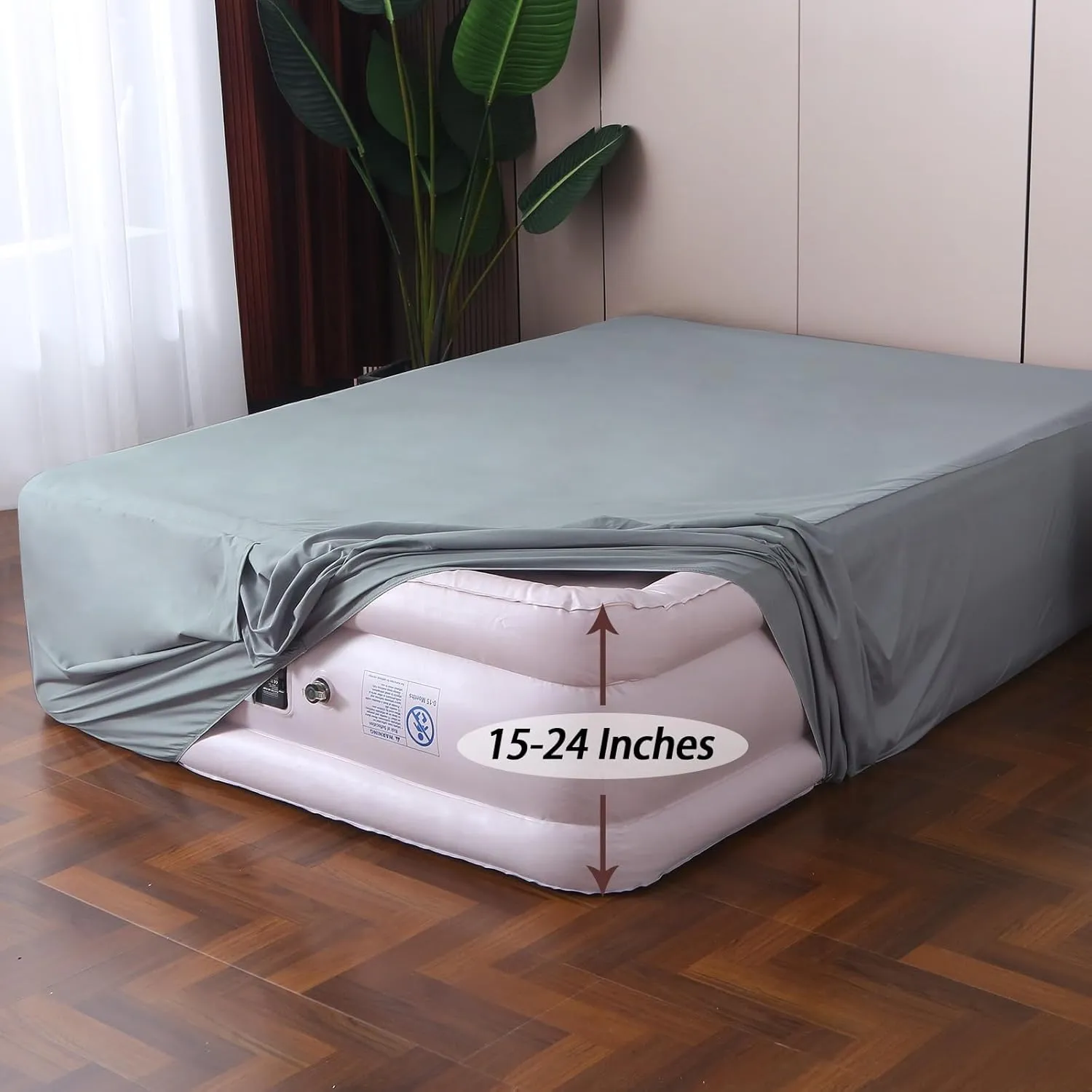 Twin Fitted Sheet for Air Mattress,with 24 Inch Extra Deep Pockets,Ultra Soft Durable Breathable Bed Sheets Cover for Inflatable Air Bed,with Pump Opening,Inflate at Any Time-Gray