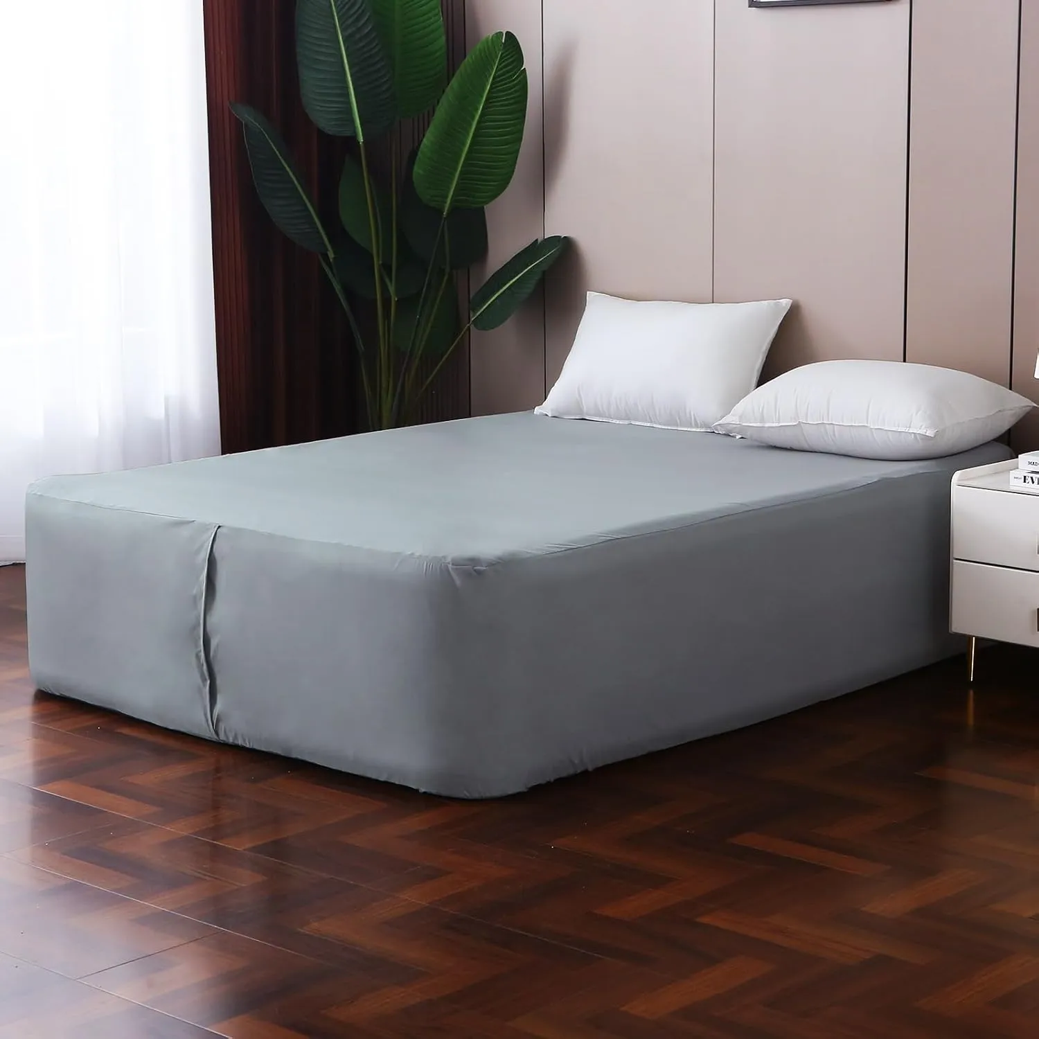 Twin Fitted Sheet for Air Mattress,with 24 Inch Extra Deep Pockets,Ultra Soft Durable Breathable Bed Sheets Cover for Inflatable Air Bed,with Pump Opening,Inflate at Any Time-Gray